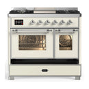ILVE Majestic III 40-inch Dual Fuel Range with 6 Natural Gas Burner, Griddle and Triple Glass Door Electric Oven in Antique White with Chrome Trim (UMD40FNR3AWC)