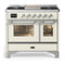 ILVE Majestic III 40-inch Dual Fuel Range with 6 Natural Gas Burner, Griddle and Triple Glass Door Electric Oven in Antique White with Chrome Trim (UMD40FNR3AWC)