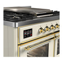ILVE Majestic III 40-inch Dual Fuel Range with 5 Liquid Propane Burner, Griddle and Triple Glass Door Electric Oven in Antique White with Brass Trim (UMD40FNR3AWGLP)
