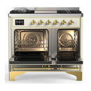 ILVE Majestic III 40-inch Dual Fuel Range with 5 Liquid Propane Burner, Griddle and Triple Glass Door Electric Oven in Antique White with Brass Trim (UMD40FNR3AWGLP)