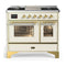ILVE Majestic III 40-inch Dual Fuel Range with 5 Liquid Propane Burner, Griddle and Triple Glass Door Electric Oven in Antique White with Brass Trim (UMD40FNR3AWGLP)