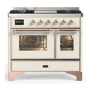 ILVE Majestic III 40-inch Dual Fuel Range with 5 Liquid Propane Burner, Griddle and Triple Glass Door Electric Oven in Antique White with Copper Trim (UMD40FNR3AWPLP)