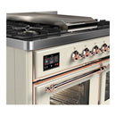 ILVE Majestic III 40-inch Dual Fuel Range with 5 Liquid Propane Burner, Griddle and Triple Glass Door Electric Oven in Antique White with Copper Trim (UMD40FNR3AWPLP)