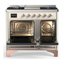 ILVE Majestic III 40-inch Dual Fuel Range with 5 Liquid Propane Burner, Griddle and Triple Glass Door Electric Oven in Antique White with Copper Trim (UMD40FNR3AWPLP)