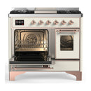 ILVE Majestic III 40-inch Dual Fuel Range with 5 Liquid Propane Burner, Griddle and Triple Glass Door Electric Oven in Antique White with Copper Trim (UMD40FNR3AWPLP)