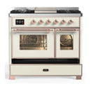 ILVE Majestic III 40-inch Dual Fuel Range with 6 Natural Gas Burner, Griddle and Triple Glass Door Electric Oven in Antique White with Copper Trim (UMD40FNR3AWP)