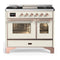 ILVE Majestic III 40-inch Dual Fuel Range with 5 Liquid Propane Burner, Griddle and Triple Glass Door Electric Oven in Antique White with Copper Trim (UMD40FNR3AWPLP)