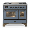 ILVE Majestic III 40-inch Dual Fuel Range with 6 Natural Gas Burner, Griddle and Triple Glass Door Electric Oven in Blue Grey with Burnished Trim (UMD40FNR3BGB)