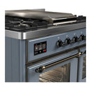 ILVE Majestic III 40-inch Dual Fuel Range with 5 Liquid Propane Burner, Griddle and Triple Glass Door Electric Oven in Blue Grey with Burnished Trim (UMD40FNR3BGBLP)