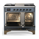 ILVE Majestic III 40-inch Dual Fuel Range with 5 Liquid Propane Burner, Griddle and Triple Glass Door Electric Oven in Blue Grey with Burnished Trim (UMD40FNR3BGBLP)