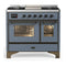 ILVE Majestic III 40-inch Dual Fuel Range with 6 Natural Gas Burner, Griddle and Triple Glass Door Electric Oven in Blue Grey with Burnished Trim (UMD40FNR3BGB)
