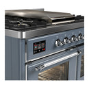 ILVE Majestic III 40-inch Dual Fuel Range with 5 Liquid Propane Burner, Griddle and Triple Glass Door Electric Oven in Blue Grey with Chrome Trim (UMD40FNR3BGCLP)