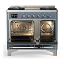 ILVE Majestic III 40-inch Dual Fuel Range with 5 Liquid Propane Burner, Griddle and Triple Glass Door Electric Oven in Blue Grey with Chrome Trim (UMD40FNR3BGCLP)