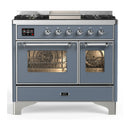 ILVE Majestic III 40-inch Dual Fuel Range with 5 Liquid Propane Burner, Griddle and Triple Glass Door Electric Oven in Blue Grey with Chrome Trim (UMD40FNR3BGCLP)