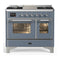 ILVE Majestic III 40-inch Dual Fuel Range with 5 Liquid Propane Burner, Griddle and Triple Glass Door Electric Oven in Blue Grey with Chrome Trim (UMD40FNR3BGCLP)