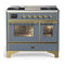 ILVE Majestic III 40-inch Dual Fuel Range with 5 Liquid Propane Burner, Griddle and Triple Glass Door Electric Oven in Blue Grey with Brass Trim (UMD40FNR3BGGLP)