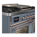 ILVE Majestic III 40-inch Dual Fuel Range with 6 Natural Gas Burner, Griddle and Triple Glass Door Electric Oven in Blue Grey with Copper Trim (UMD40FNR3BGP)