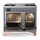 ILVE Majestic III 40-inch Dual Fuel Range with 5 Liquid Propane Burner, Griddle and Triple Glass Door Electric Oven in Blue Grey with Copper Trim (UMD40FNR3BGPLP)