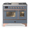 ILVE Majestic III 40-inch Dual Fuel Range with 6 Natural Gas Burner, Griddle and Triple Glass Door Electric Oven in Blue Grey with Copper Trim (UMD40FNR3BGP)