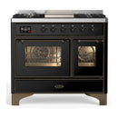 ILVE Majestic III 40-inch Dual Fuel Range with 6 Natural Gas Burner, Griddle and Triple Glass Door Electric Oven in Glossy Black with Burnished Trim (UMD40FNR3BKB)