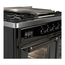 ILVE Majestic III 40-inch Dual Fuel Range with 6 Natural Gas Burner, Griddle and Triple Glass Door Electric Oven in Glossy Black with Burnished Trim (UMD40FNR3BKB)