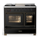 ILVE Majestic III 40-inch Dual Fuel Range with 5 Liquid Propane Burner, Griddle and Triple Glass Door Electric Oven in Glossy Black with Burnished Trim (UMD40FNR3BKBLP)