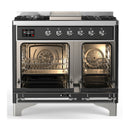 ILVE Majestic III 40-inch Dual Fuel Range with 6 Natural Gas Burner, Griddle and Triple Glass Door Electric Oven in Glossy Black with Chrome Trim (UMD40FNR3BKC)