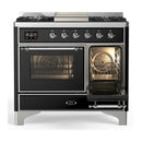 ILVE Majestic III 40-inch Dual Fuel Range with 5 Liquid Propane Burner, Griddle and Triple Glass Door Electric Oven in Glossy Black with Chrome Trim (UMD40FNR3BKCLP)