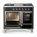 ILVE Majestic III 40-inch Dual Fuel Range with 5 Liquid Propane Burner, Griddle and Triple Glass Door Electric Oven in Glossy Black with Chrome Trim (UMD40FNR3BKCLP)