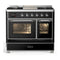 ILVE Majestic III 40-inch Dual Fuel Range with 6 Natural Gas Burner, Griddle and Triple Glass Door Electric Oven in Glossy Black with Chrome Trim (UMD40FNR3BKC)