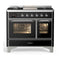 ILVE Majestic III 40-inch Dual Fuel Range with 5 Liquid Propane Burner, Griddle and Triple Glass Door Electric Oven in Glossy Black with Chrome Trim (UMD40FNR3BKCLP)