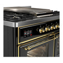 ILVE Majestic III 40-inch Dual Fuel Range with 5 Liquid Propane Burner, Griddle and Triple Glass Door Electric Oven in Glossy Black with Brass Trim (UMD40FNR3BKGLP)