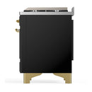 ILVE Majestic III 40-inch Dual Fuel Range with 6 Natural Gas Burner, Griddle and Triple Glass Door Electric Oven in Glossy Black with Brass Trim (UMD40FNR3BKG)