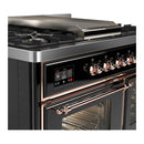 ILVE Majestic III 40-inch Dual Fuel Range with 5 Liquid Propane Burner, Griddle and Triple Glass Door Electric Oven in Glossy Black with Copper Trim (UMD40FNR3BKPLP)