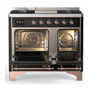 ILVE Majestic III 40-inch Dual Fuel Range with 5 Liquid Propane Burner, Griddle and Triple Glass Door Electric Oven in Glossy Black with Copper Trim (UMD40FNR3BKPLP)