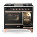ILVE Majestic III 40-inch Dual Fuel Range with 5 Liquid Propane Burner, Griddle and Triple Glass Door Electric Oven in Glossy Black with Copper Trim (UMD40FNR3BKPLP)