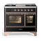 ILVE Majestic III 40-inch Dual Fuel Range with 6 Natural Gas Burner, Griddle and Triple Glass Door Electric Oven in Glossy Black with Copper Trim (UMD40FNR3BKP)