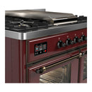 ILVE Majestic III 40-inch Dual Fuel Range with 5 Liquid Propane Burner, Griddle and Triple Glass Door Electric Oven in Burgundy with Burnished Trim (UMD40FNR3BUBLP)