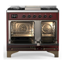 ILVE Majestic III 40-inch Dual Fuel Range with 5 Liquid Propane Burner, Griddle and Triple Glass Door Electric Oven in Burgundy with Burnished Trim (UMD40FNR3BUBLP)