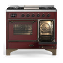 ILVE Majestic III 40-inch Dual Fuel Range with 5 Liquid Propane Burner, Griddle and Triple Glass Door Electric Oven in Burgundy with Burnished Trim (UMD40FNR3BUBLP)