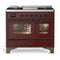 ILVE Majestic III 40-inch Dual Fuel Range with 6 Natural Gas Burner, Griddle and Triple Glass Door Electric Oven in Burgundy with Burnished Trim (UMD40FNR3BUB)