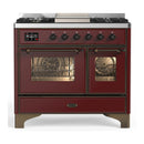 ILVE Majestic III 40-inch Dual Fuel Range with 5 Liquid Propane Burner, Griddle and Triple Glass Door Electric Oven in Burgundy with Burnished Trim (UMD40FNR3BUBLP)