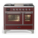 ILVE Majestic III 40-inch Dual Fuel Range with 5 Liquid Propane Burner, Griddle and Triple Glass Door Electric Oven in Burgundy with Chrome Trim (UMD40FNR3BUCLP)