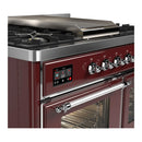 ILVE Majestic III 40-inch Dual Fuel Range with 6 Natural Gas Burner, Griddle and Triple Glass Door Electric Oven in Burgundy with Chrome Trim (UMD40FNR3BUC)