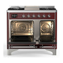 ILVE Majestic III 40-inch Dual Fuel Range with 5 Liquid Propane Burner, Griddle and Triple Glass Door Electric Oven in Burgundy with Chrome Trim (UMD40FNR3BUCLP)