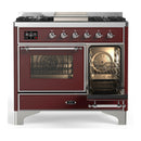 ILVE Majestic III 40-inch Dual Fuel Range with 5 Liquid Propane Burner, Griddle and Triple Glass Door Electric Oven in Burgundy with Chrome Trim (UMD40FNR3BUCLP)