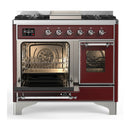 ILVE Majestic III 40-inch Dual Fuel Range with 5 Liquid Propane Burner, Griddle and Triple Glass Door Electric Oven in Burgundy with Chrome Trim (UMD40FNR3BUCLP)
