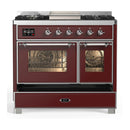 ILVE Majestic III 40-inch Dual Fuel Range with 5 Liquid Propane Burner, Griddle and Triple Glass Door Electric Oven in Burgundy with Chrome Trim (UMD40FNR3BUCLP)