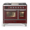 ILVE Majestic III 40-inch Dual Fuel Range with 6 Natural Gas Burner, Griddle and Triple Glass Door Electric Oven in Burgundy with Chrome Trim (UMD40FNR3BUC)