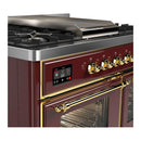 ILVE Majestic III 40-inch Dual Fuel Range with 6 Natural Gas Burner, Griddle and Triple Glass Door Electric Oven in Burgundy with Brass Trim (UMD40FNR3BUG)
